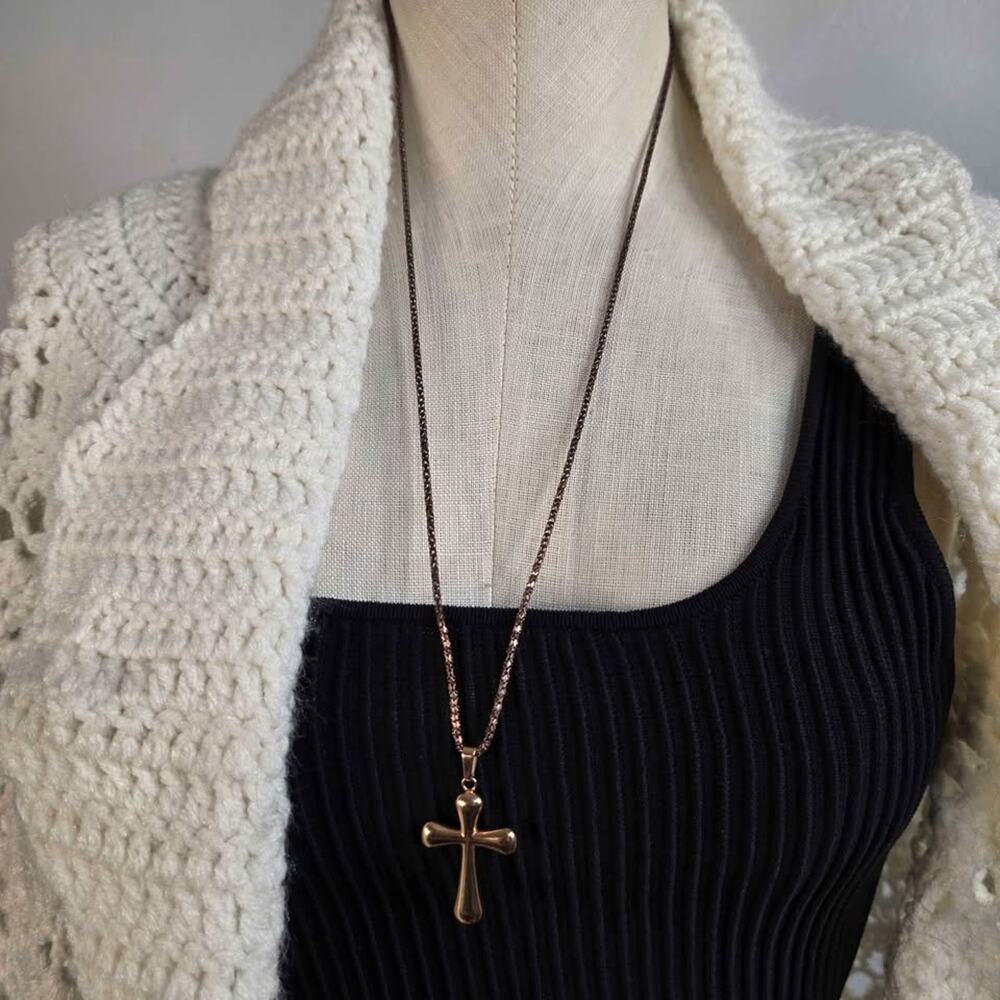 Cross Puff Necklace Minimalist Christian Pendant